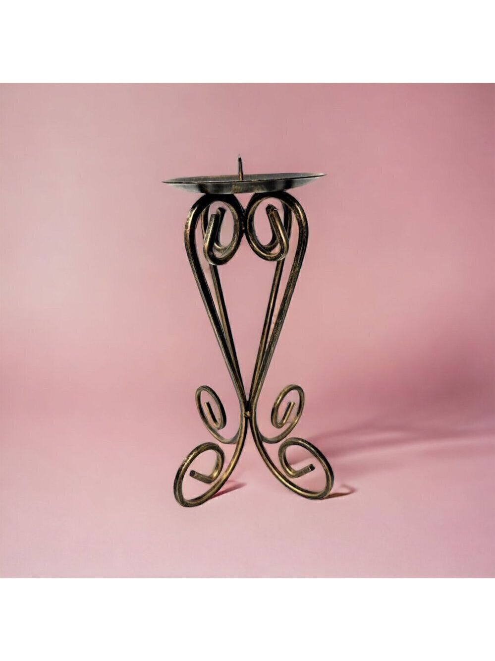 Distressed Black Gold Scroll Metal 11 inch Pillar Candle Holder A1